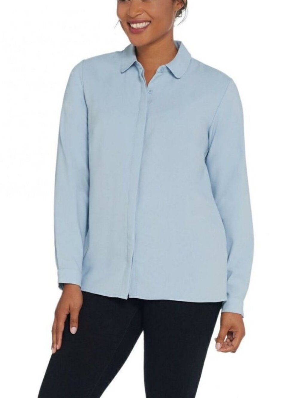 Elizabeth & Clarke Stain-Repellent Button Front Collared Top